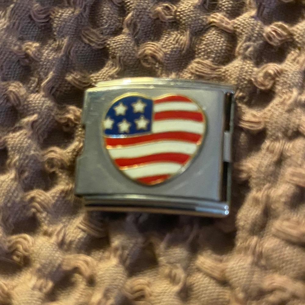 Silver American Flag Heart Bracelet Charm compatible with nomination bracelet.